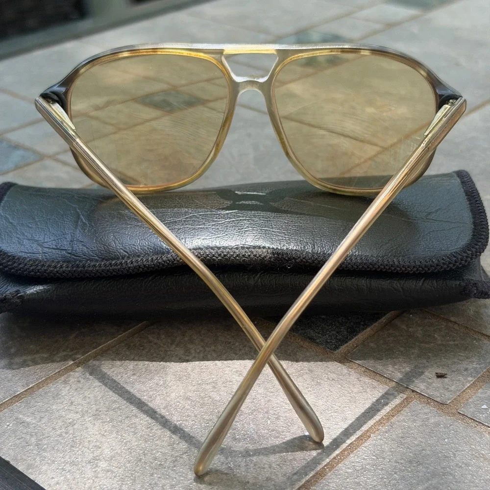 Clearvision Aviator Style Tinted Glasses Mens L 145mm Tan Amber Vtg Grandpa Core